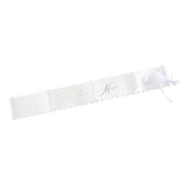 Echarpe Dentelle Team de la Mariee Blanche et Or avec Ruban Satin Blanc