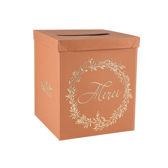 Urne "merci" en carton terracotta - mariage, anniversaire