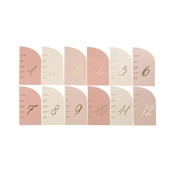 12 Marque-Tables Curve Nude, Blush, Terracotta et Or
