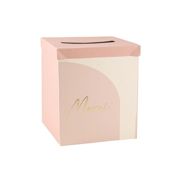 Urne "merci" en carton rose - mariage, anniversaire