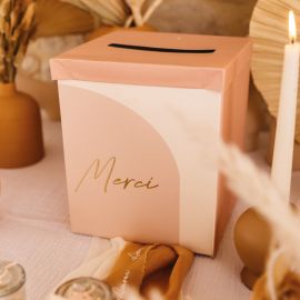 Urne "merci" en carton rose - mariage, anniversaire
