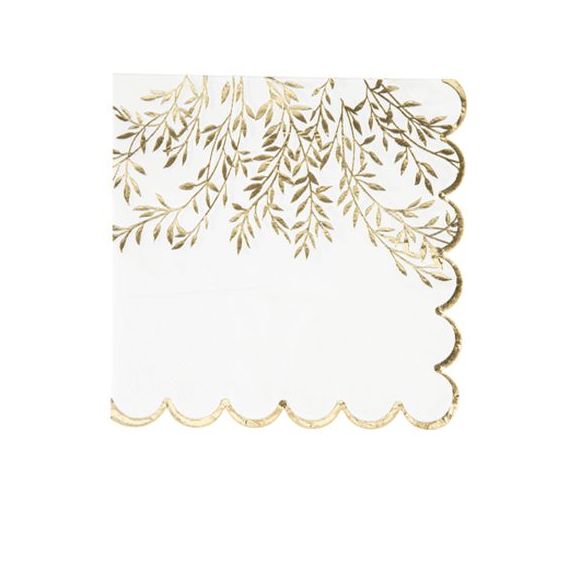 16 serviettes jetables blanches et or