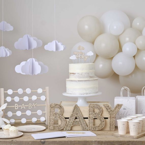 Cake topper nuage en bois Hello baby