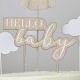 Cake topper nuage en bois Hello baby