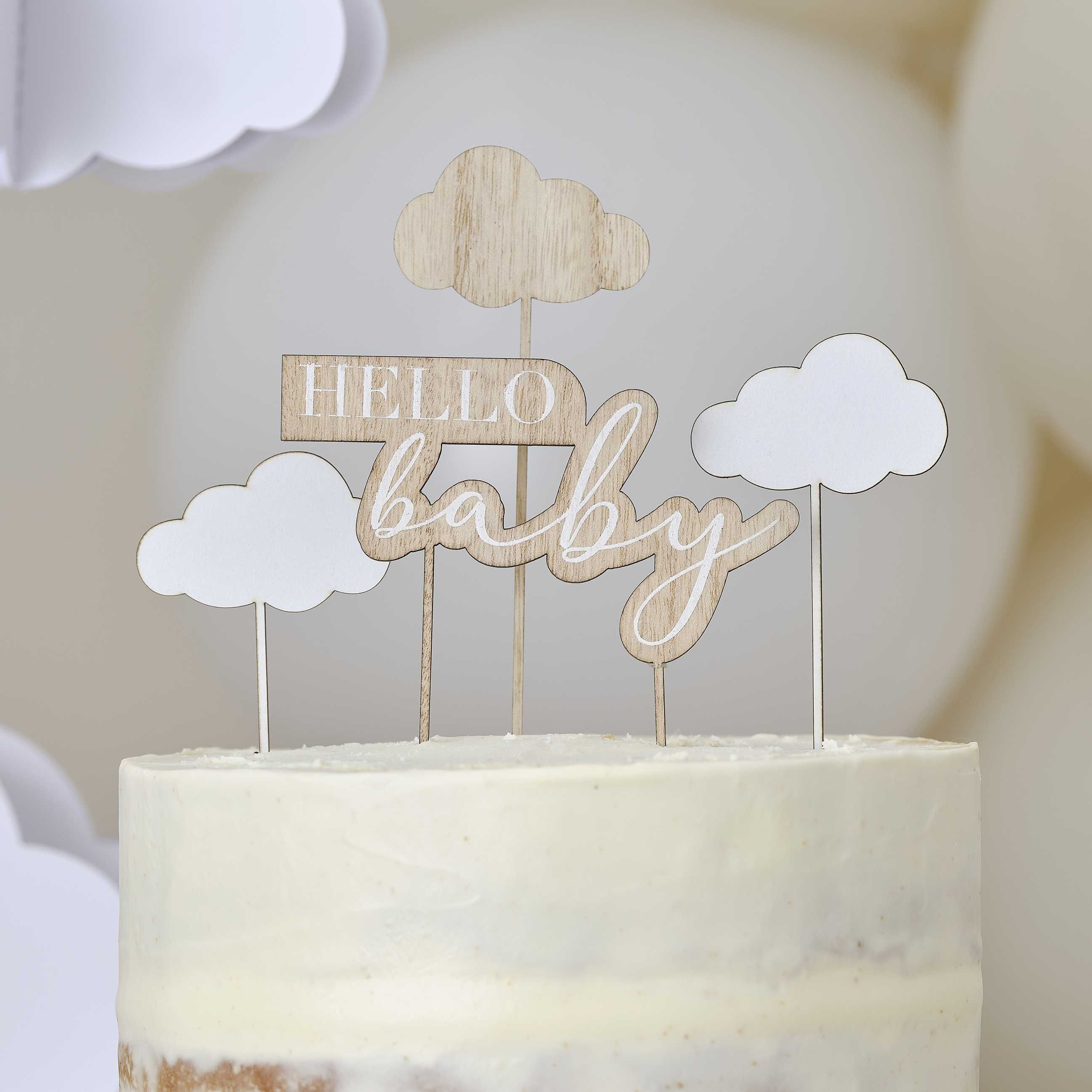 Cake topper nuage en bois Hello baby - MODERN CONFETTI