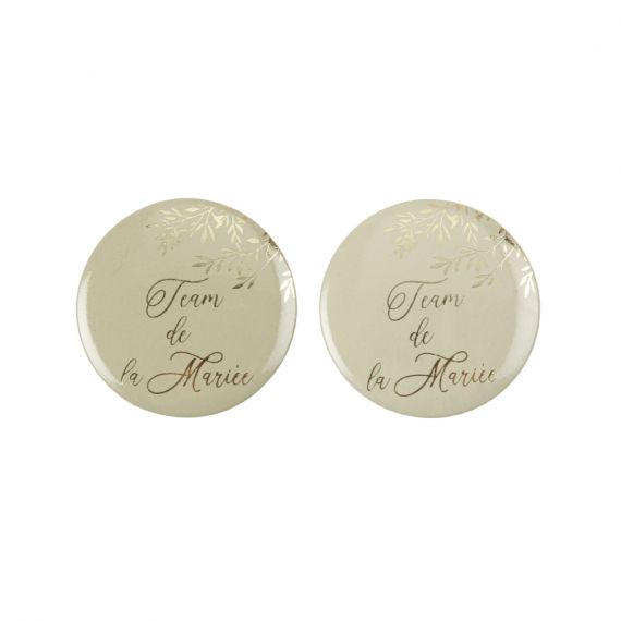 Badges EVJF "Team de la mariée" - blancs et or x2