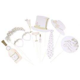 Kit Photobooth mariage blanc et or Jolis Brins