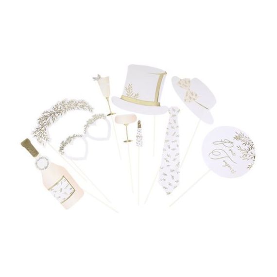 Kit Photobooth Jolis Brins blanc et Or 10 Pieces