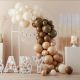 Ballons confettis nounours camel, marron et nude pour baby shower