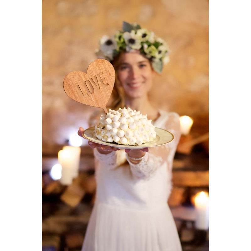 Cake Topper ‚Coeur' personnalisé - bois - The-Weddingshop