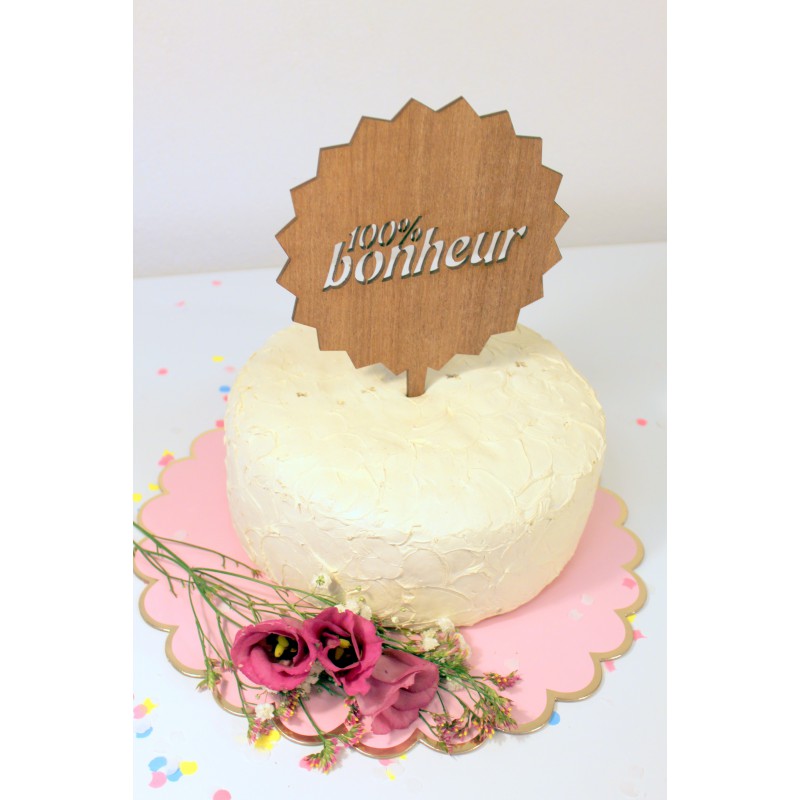 Décor de gâteau : joyeux anniversaire en bois 10.2 x 12.9 cm - Scrapcooking