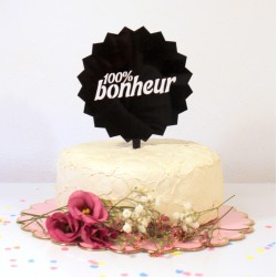 Cake topper 100% Bonheur plexi noir