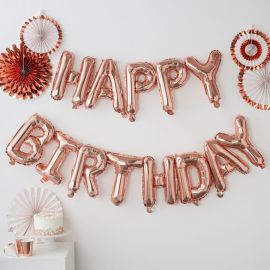 Ballons lettres Happy Birthday rose gold